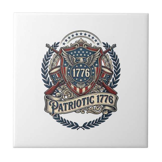 Patriotic Battle Shield 1776 Military Inspired Sym Tile (Front)