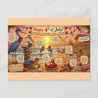 Patriotic Beach Marine Animals Postcard