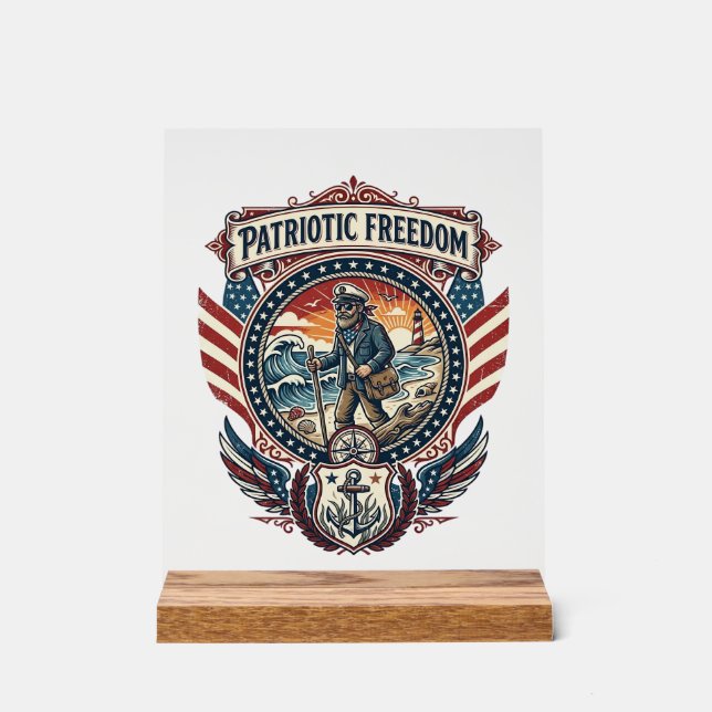 Patriotic Beachcomber Vector Graphic Tee_1 Acrylic Sign (Front)
