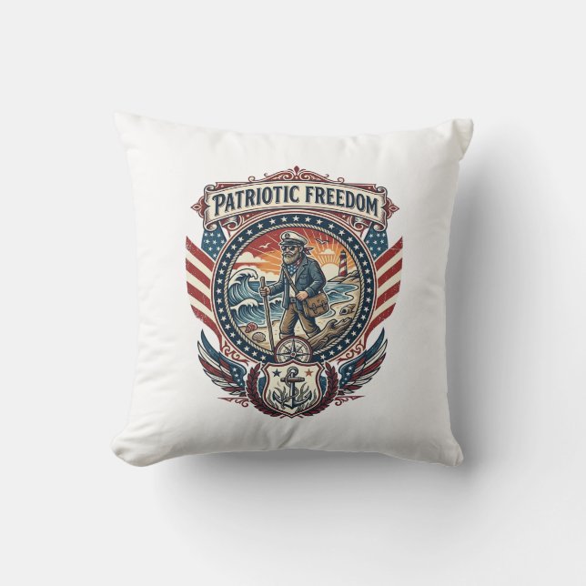 Patriotic Beachcomber Vector Graphic Tee_1 Cushion (Front)