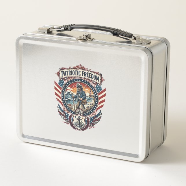 Patriotic Beachcomber Vector Graphic Tee_1 Metal Lunch Box (Front)