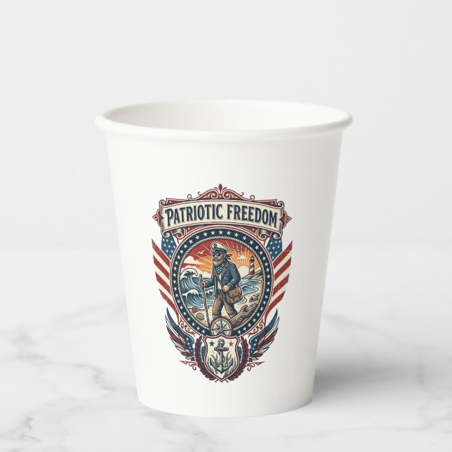 Patriotic Beachcomber Vector Graphic Tee_1 Paper Cups (Front)