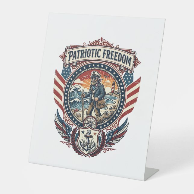 Patriotic Beachcomber Vector Graphic Tee_1 Pedestal Sign (Front)
