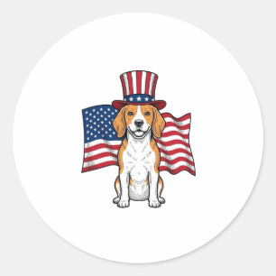 Patriotic Beagle Dog Flag Vintage Engraving Design Classic Round Sticker