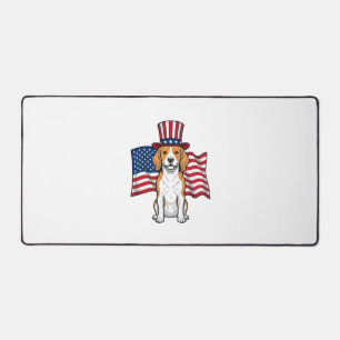 Patriotic Beagle Dog Flag Vintage Engraving Design Desk Mat