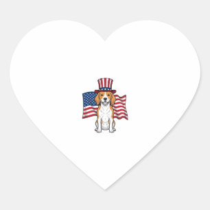 Patriotic Beagle Dog Flag Vintage Engraving Design Heart Sticker