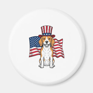 Patriotic Beagle Dog Flag Vintage Engraving Design Magnet
