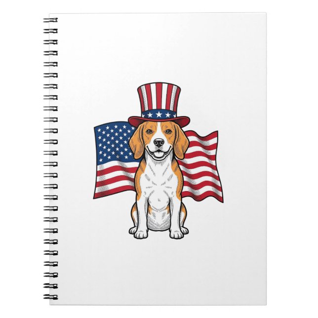 Patriotic Beagle Dog Flag Vintage Engraving Design Notebook (Front)