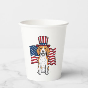 Patriotic Beagle Dog Flag Vintage Engraving Design Paper Cups