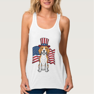 Patriotic Beagle Dog Flag Vintage Engraving Design Singlet