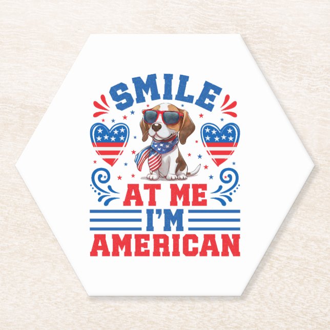 Patriotic Beagle Dog for 4th Of July Paper Coaster (Front)