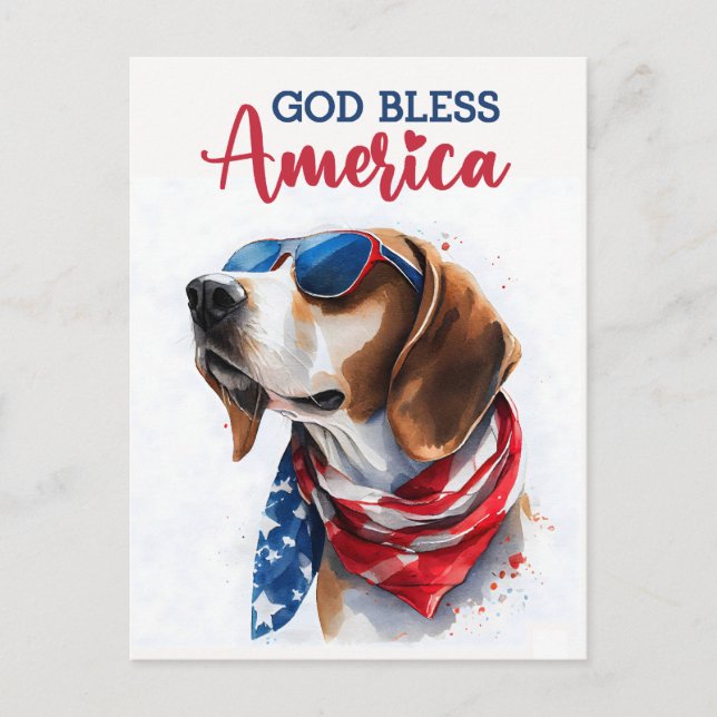 Patriotic Beagle, God Bless America Postcard (Front)