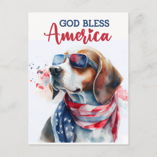 Patriotic Beagle, God Bless America Postcard