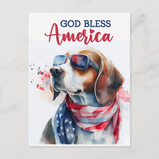 Patriotic Beagle, God Bless America Postcard (Front)