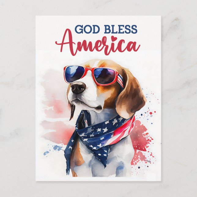 Patriotic Beagle, God Bless America Postcard (Front)