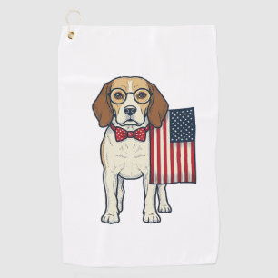 Patriotic Beagle with Flag Vintage Vector Art_1 Golf Towel