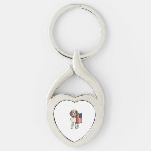 Patriotic Beagle with Flag Vintage Vector Art_1 Key Ring