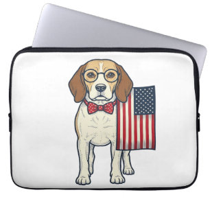 Patriotic Beagle with Flag Vintage Vector Art_1 Laptop Sleeve