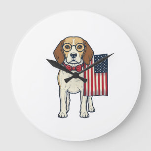 Patriotic Beagle with Flag Vintage Vector Art_1 Large Clock