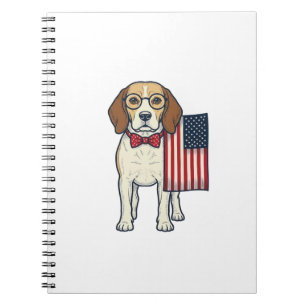 Patriotic Beagle with Flag Vintage Vector Art_1 Notebook