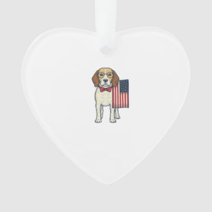 Patriotic Beagle with Flag Vintage Vector Art_1 Ornament