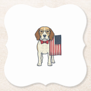 Patriotic Beagle with Flag Vintage Vector Art_1 Paper Coaster