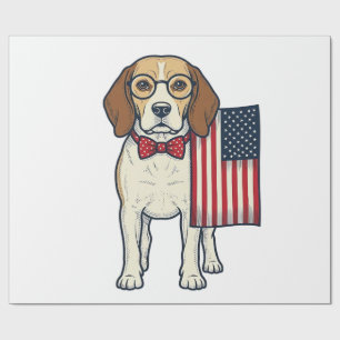 Patriotic Beagle with Flag Vintage Vector Art_1 Wrapping Paper