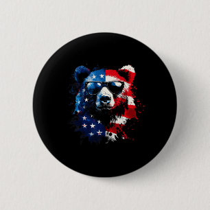 Patriotic Bear American Flag Grizzly Bear 4th Of J 6 Cm Round Badge