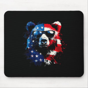 Patriotic Bear American Flag Grizzly Bear 4th Of J Mouse Pad