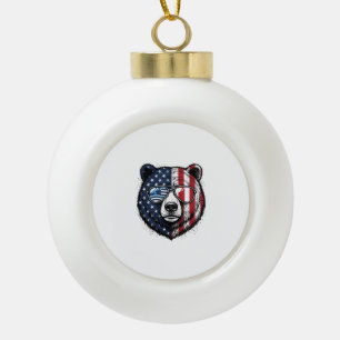 Patriotic Bear Sunglasses Vintage Vector Shirt_1 Ceramic Ball Christmas Ornament