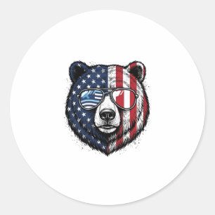 Patriotic Bear Sunglasses Vintage Vector Shirt_1 Classic Round Sticker