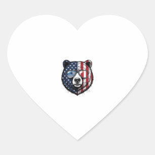 Patriotic Bear Sunglasses Vintage Vector Shirt_1 Heart Sticker