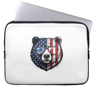 Patriotic Bear Sunglasses Vintage Vector Shirt_1 Laptop Sleeve