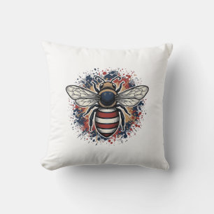 Patriotic Bee Vintage Engraving Vector Design_1 Cushion