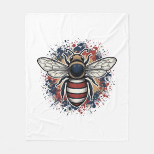 Patriotic Bee Vintage Engraving Vector Design_1 Fleece Blanket