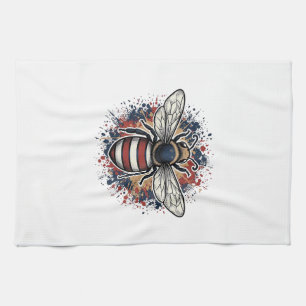 Patriotic Bee Vintage Engraving Vector Design_1 Tea Towel