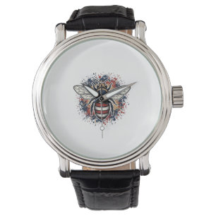 Patriotic Bee Vintage Engraving Vector Design_1 Watch