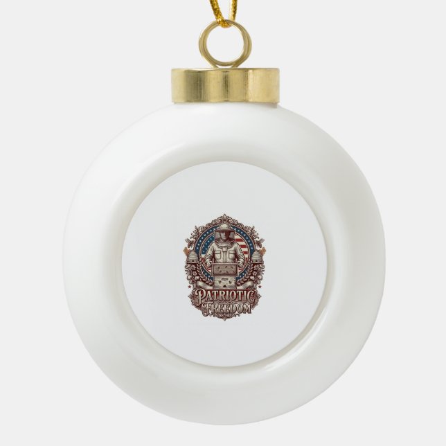 Patriotic Beekeeper Vector Graphic Tee Ceramic Ball Christmas Ornament (Front)