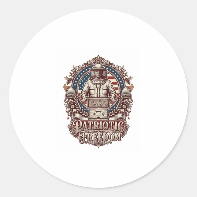 Patriotic Beekeeper Vector Graphic Tee Classic Round Sticker (Front)