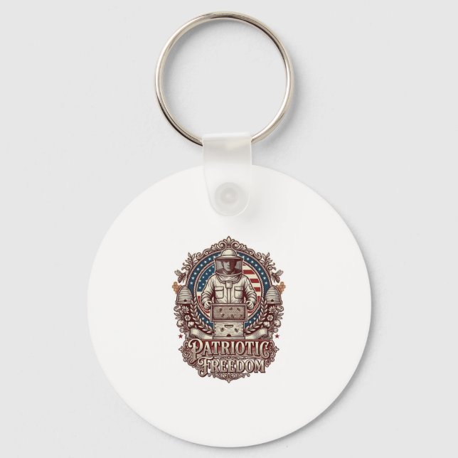 Patriotic Beekeeper Vector Graphic Tee Key Ring (Front)