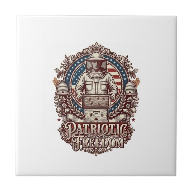Patriotic Beekeeper Vector Graphic Tee Tile (Front)