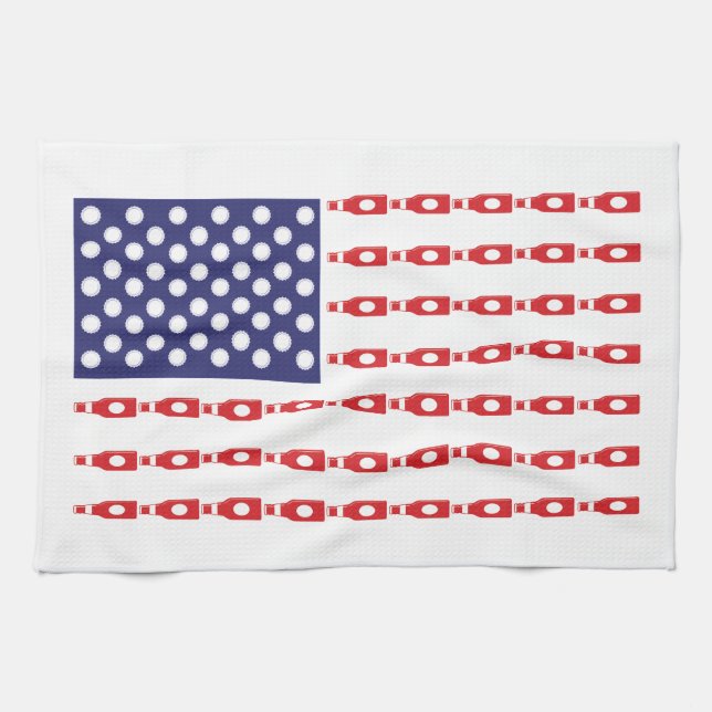 Patriotic Beer Bottles Tea Towel (Horizontal)