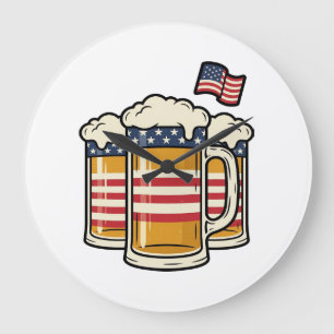 Patriotic Beer Mug Vintage Vector Design_1 Large Clock