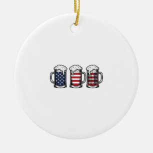 Patriotic Beer Mugs Vintage Vector Shirt Design_1 Ceramic Tree Decoration