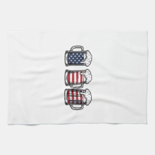 Patriotic Beer Mugs Vintage Vector Shirt Design_1 Tea Towel