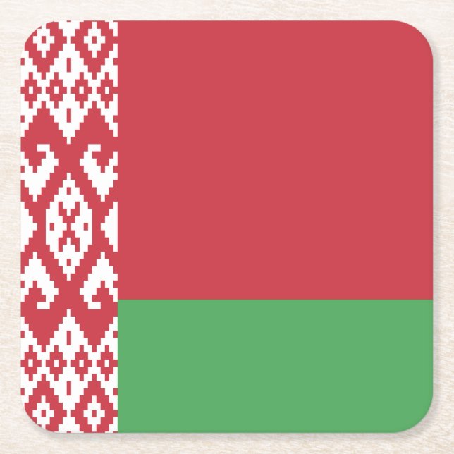 Patriotic Belarusian Flag Square Paper Coaster (Front)