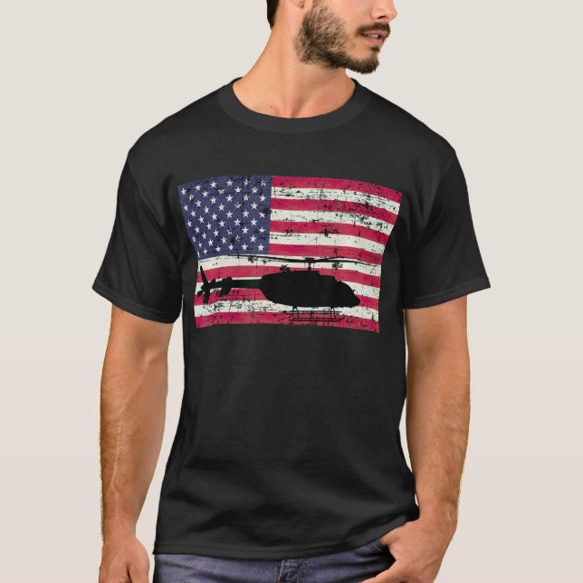 Patriotic Bell 407 helicopter American flag T-Shir T-Shirt (Front)