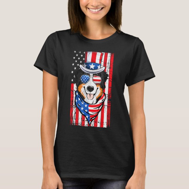 Patriotic Bernese Mountain Usa American Flag 4th O T-Shirt (Front)