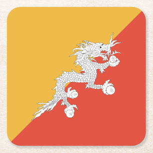 Patriotic Bhutan Flag Square Paper Coaster