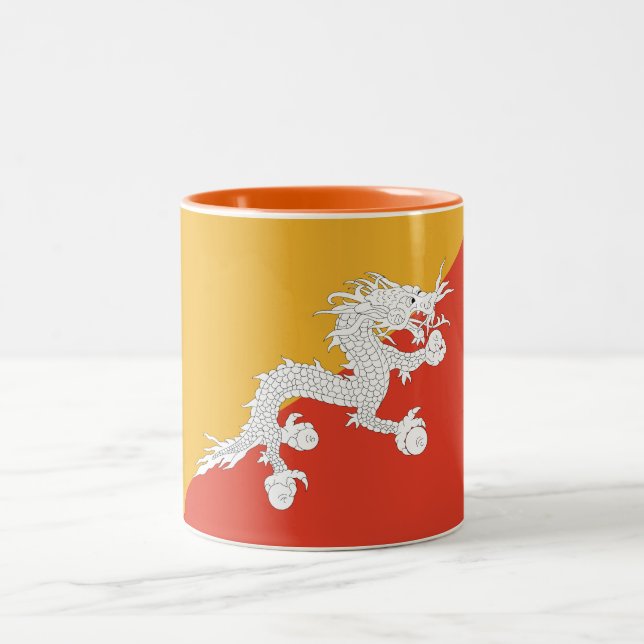 Patriotic Bhutan Flag Two-Tone Coffee Mug (Center)